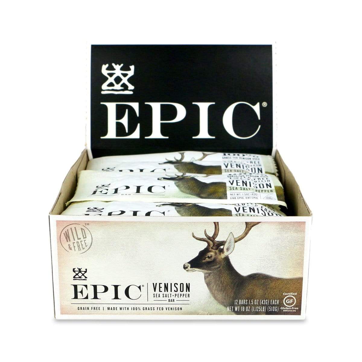 Epic Bar-Venison Sea Salt + Pepper-Box of 12-The Feed
